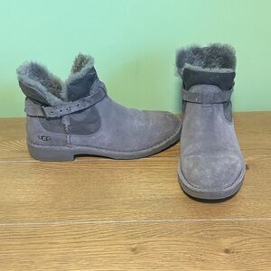 UGG Elisa Gray Suede Ankle Boots with Fur Lining